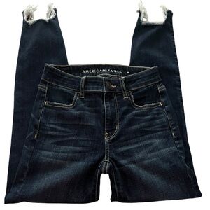 NWOT American Eagle Dark Wash Distressed Hem High Rise Jegging